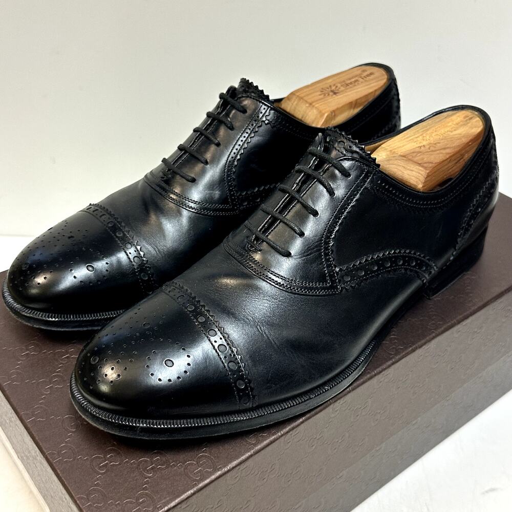 EUC Gucci Oxford Brogue Round Cap Toe 312279 Betis Glamour Nero UK 8.5 US 9 D
